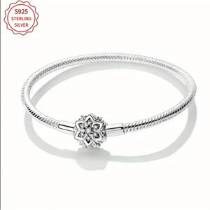 925 Snowflake Charm Bracelet With Sparkling Snowflake Sterling -Various Sizes